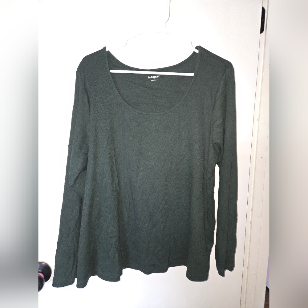 Old Navy Women's Ribbed Dark Green Long Sleeve Tee